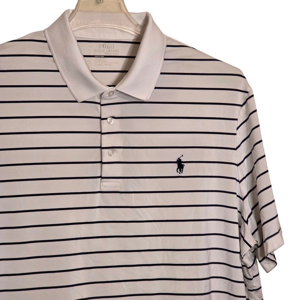 Polo Ralph‎ Lauren Performance Golf Polo Shirt Mens XL White Navy Striped